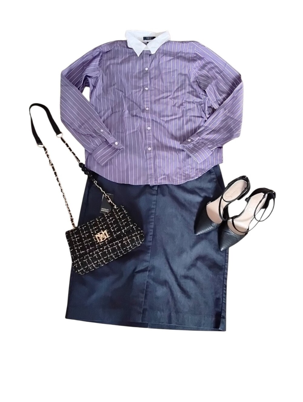 Chaps Purple And White Striped Polo Button Down Womens Size Medium